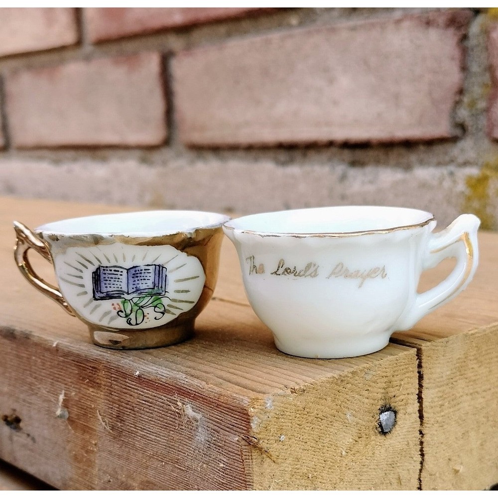 2 Vintage The Lord's Prayer Tea Cups Home Decor